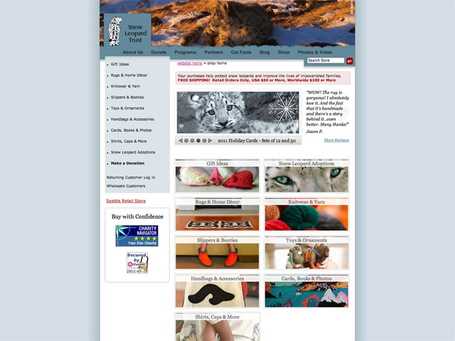 Snow Leopard Trust Shop Homepage Screenshot
